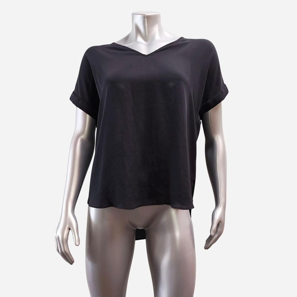 Hippie Rose Black Blouse Womens XL V-Neck Short Sleeve Back Zipper High Low Top